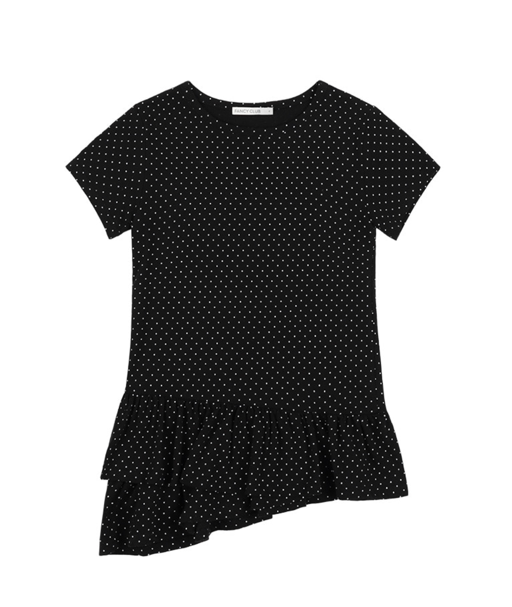 【Fancy Club】FRILL LAYERED DOT TEE [White / Black]