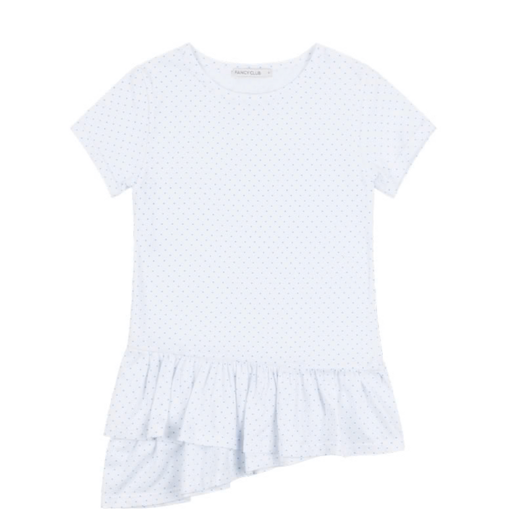 【Fancy Club】FRILL LAYERED DOT TEE [White / Black]
