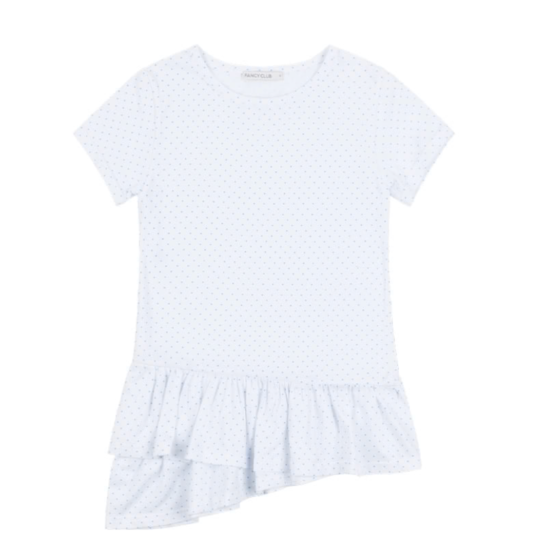 【Fancy Club】FRILL LAYERED DOT TEE [White / Black]
