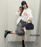 【Fancy Club】SHUSHU FRILL BLACK MIDI SKIRT [Black / White]