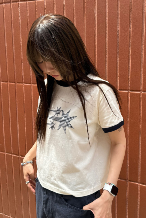 【niceghostclub】  check 3star basic ringer tee [ cream / yellow / charcoal / gray ]