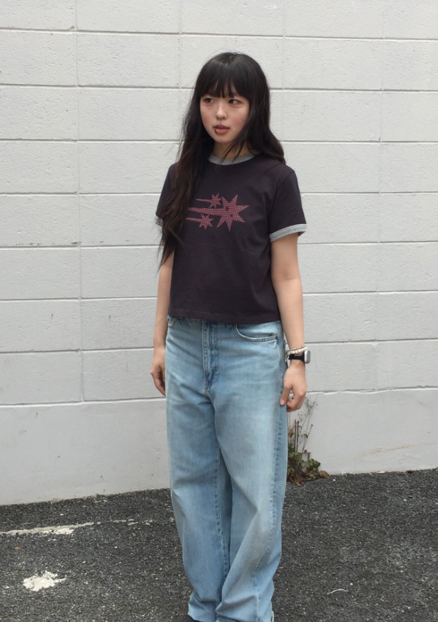 【niceghostclub】  check 3star basic ringer tee [ cream / yellow / charcoal / gray ]