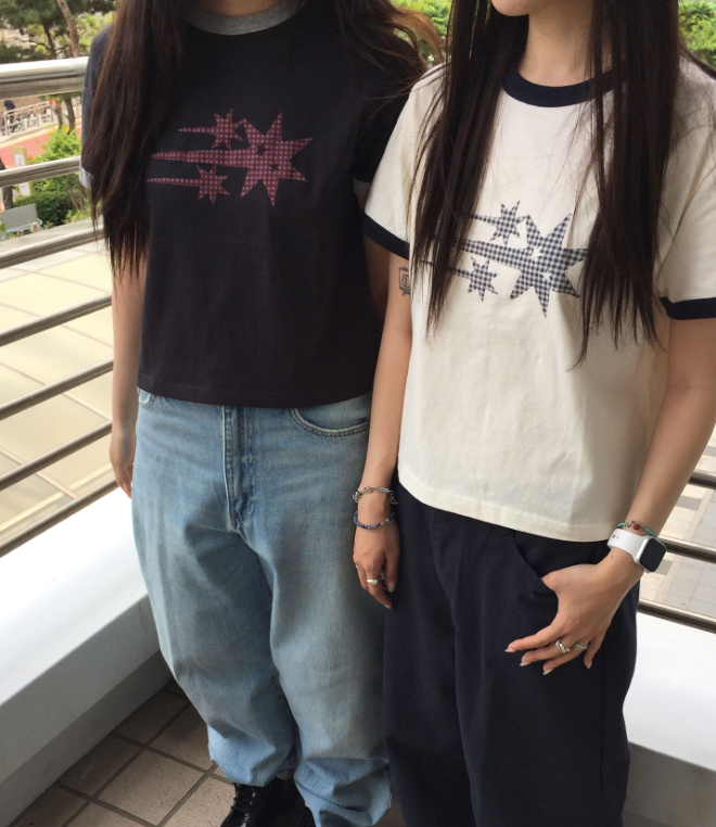 【niceghostclub】  check 3star basic ringer tee [ cream / yellow / charcoal / gray ]