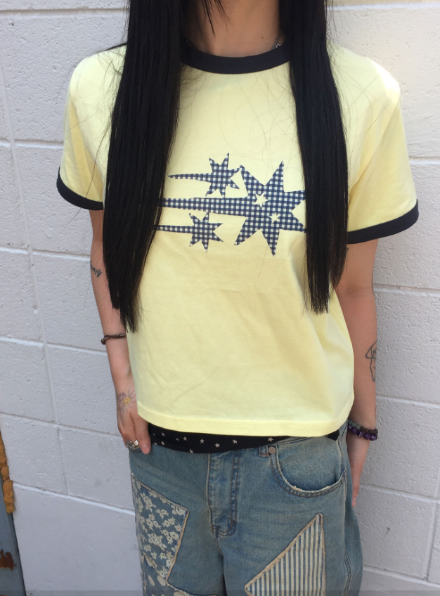 【niceghostclub】  check 3star basic ringer tee [ cream / yellow / charcoal / gray ]