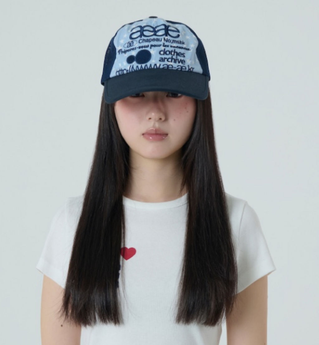 【aeae】WEB LOGO STAR MESH CAP [ BLACK / BLUE ]