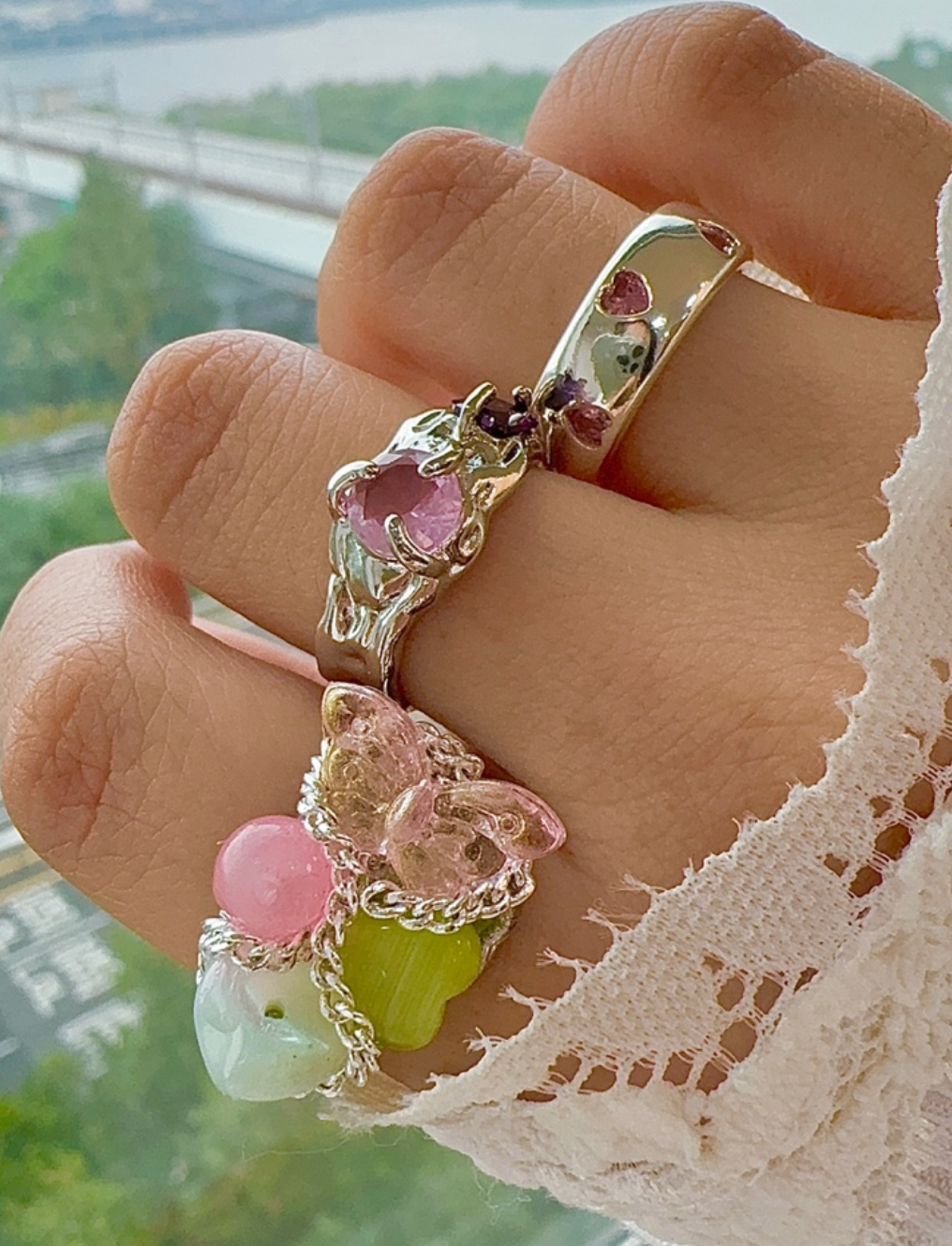 【3amgang】Wave pink purple RING