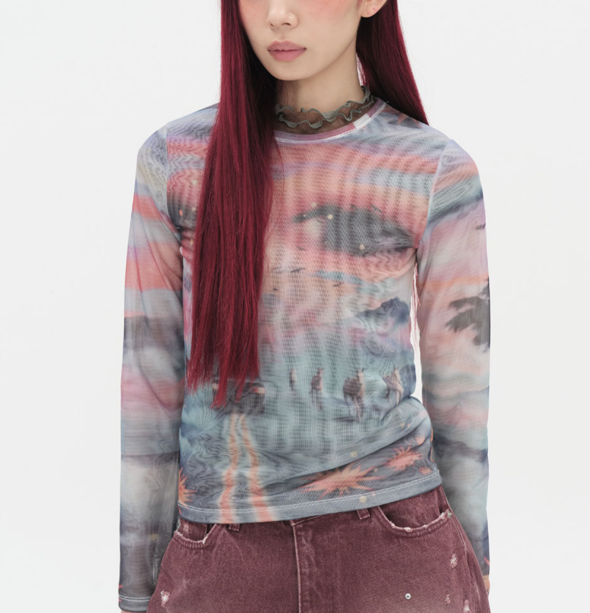 【typeservice】Sunset Eye Mesh Top [ Orange ]