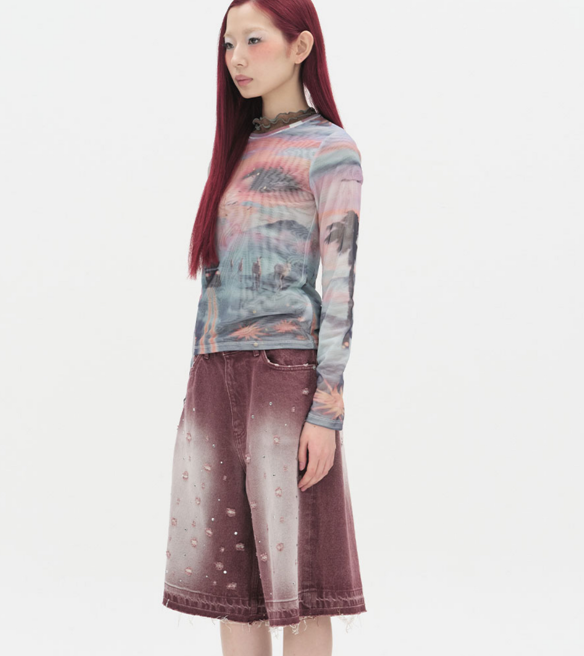 【typeservice】Sunset Eye Mesh Top [ Orange ]