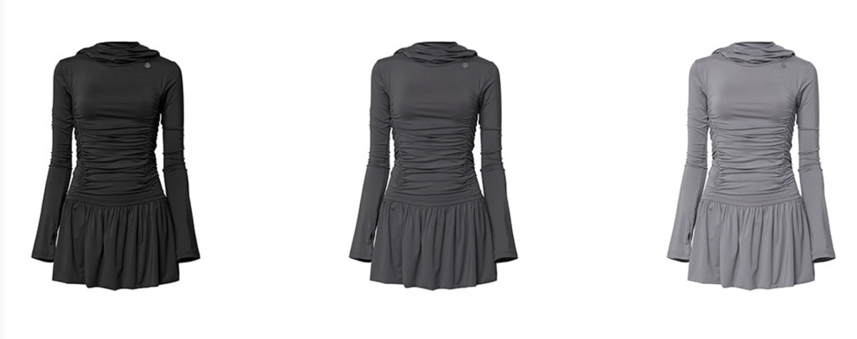 【Flare up】Hooded High Neck Long Dress - 3 colors