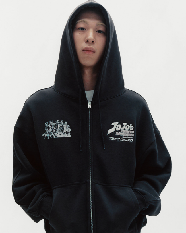 【niceghostclub】jojo's stardust crusaders hoodie zip up [ charcoal ]