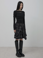 【Flare up】Asymmetrical Draped Layered Skirt