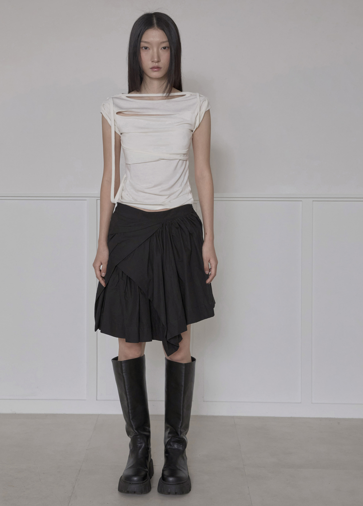 【Flare up】Asymmetrical Draped Layered Skirt