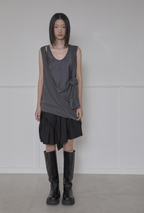 【Flare up】Asymmetrical Draped Layered Skirt