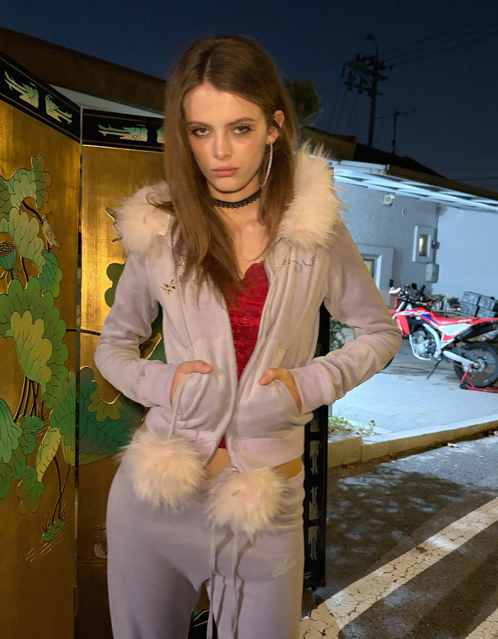 【SCULPTOR】Velour Track Hooded Zip-Up  - 3 colors