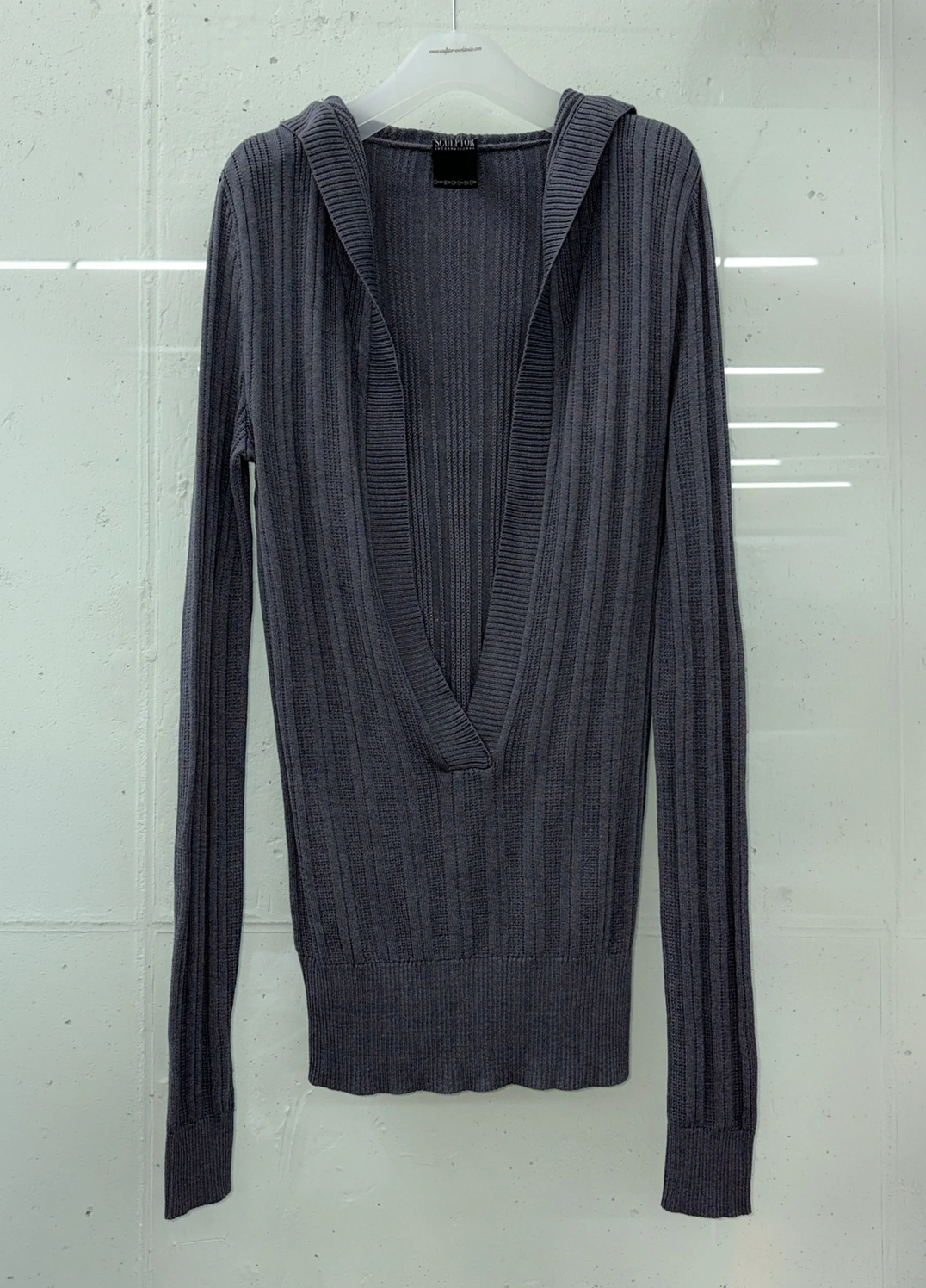 【SCULPTOR】Deep V Cut Hooded Sweater - 3 colors