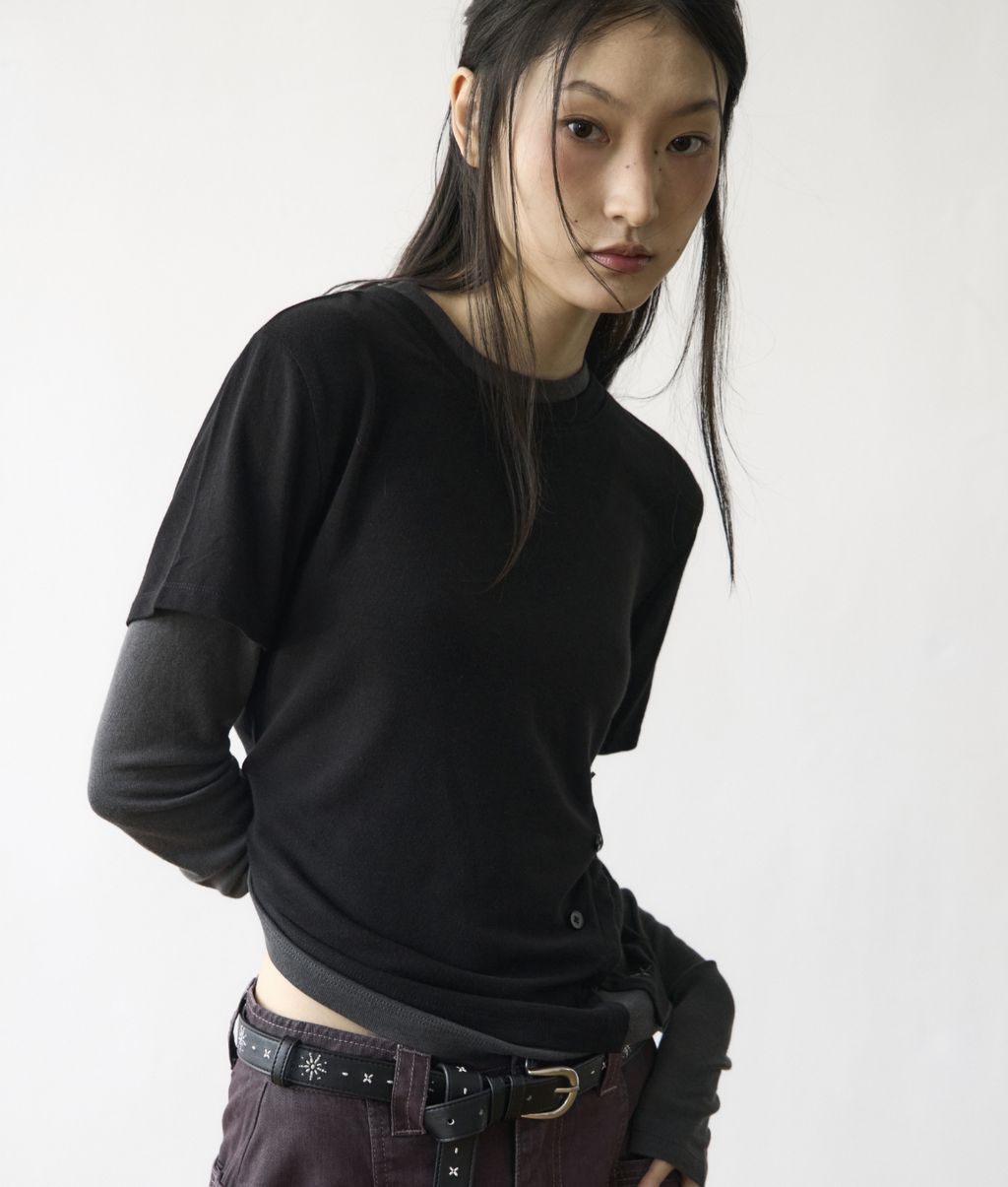 【TCM】 layered button long sleeve - 2 colors
