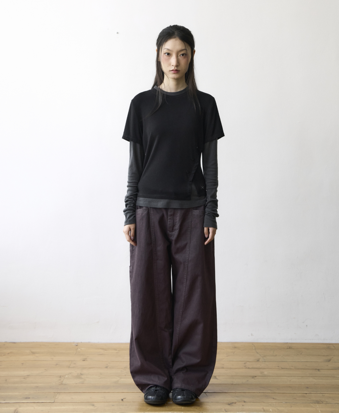 【TCM】 layered button long sleeve - 2 colors