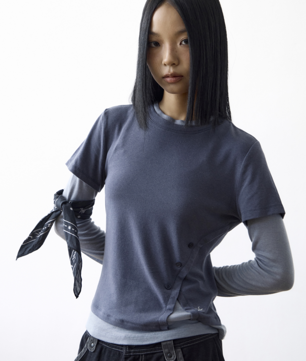 【TCM】 layered button long sleeve - 2 colors