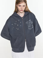 【3hreeto8ighty】EYELET POCKET HOODIE ZIP-UP - 2 colors