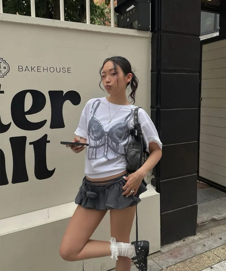 【3hreeto8ighty】SNAP CORSET GRAPHIC T-SHIRT - 2 colors