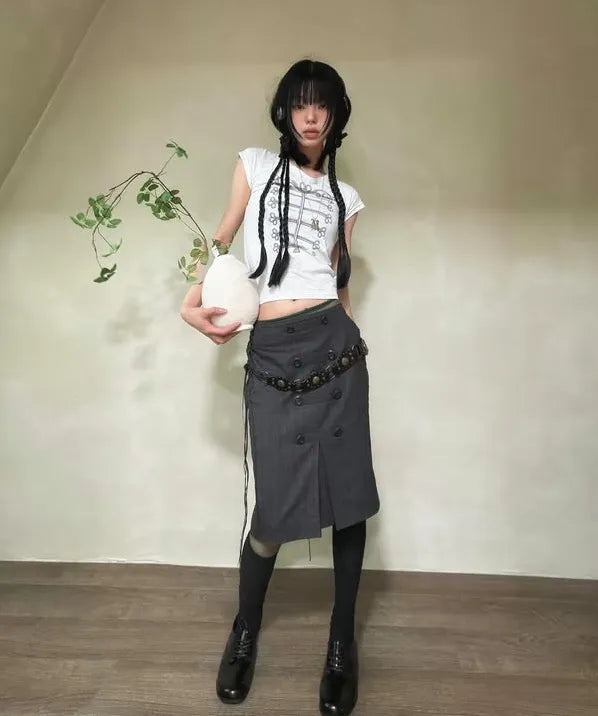 【Fancy Club】IMPERIAL BOATNECK TOP [White melange / Charcoal]