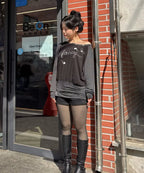 【Fancy Club】DRAWING STRIPE OFF-SHOULDER [Gray / Black]