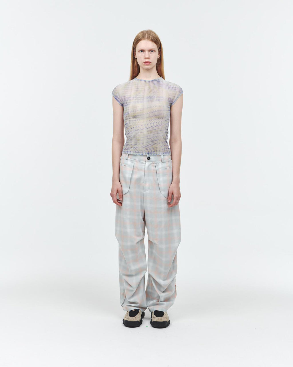 【odlyworkshop】Mesh checked Tee - 3 colors