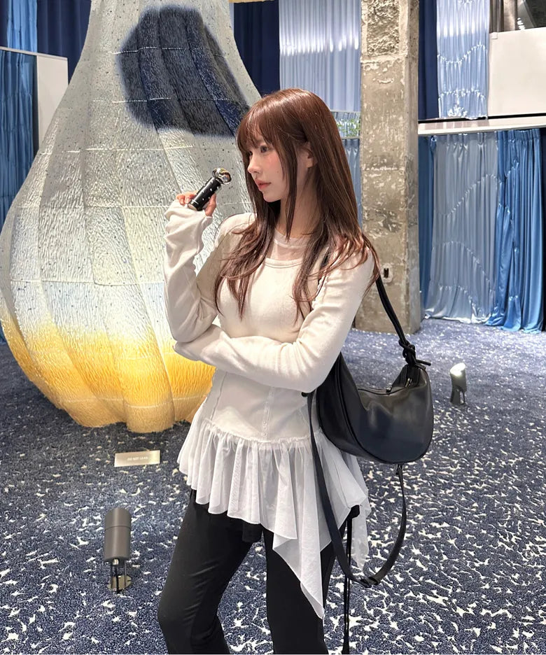 【Flare up】Layered Lace Frill Long Sleeve - 3 colors