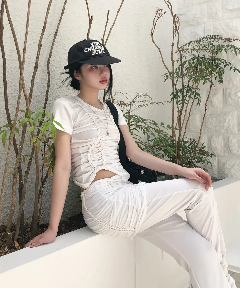 【Flare up】Handmade Twisted T-Shirt [White / Charcoal / Black]