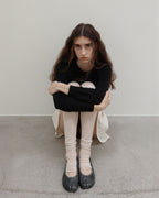 【PAES】Leather String Vintage Flat  [ White / Black ]