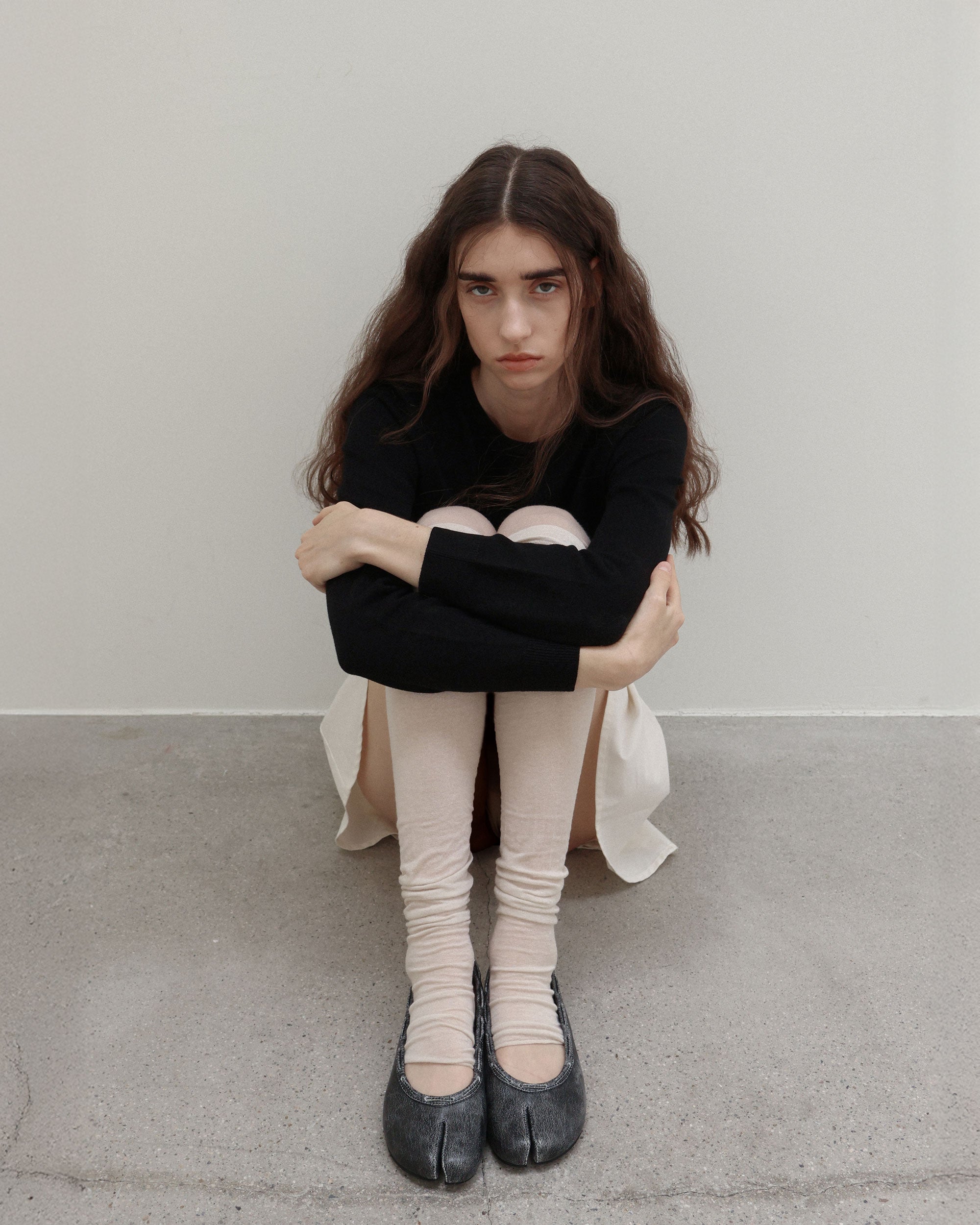 【PAES】Leather String Vintage Flat  [ White / Black ]