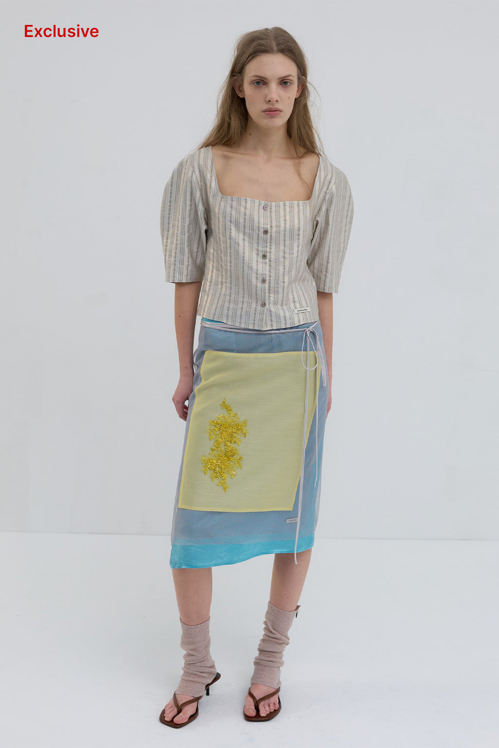 【overdue flair】BEADED LAYERED WRAP SKIRT - YELLOW/BLUE