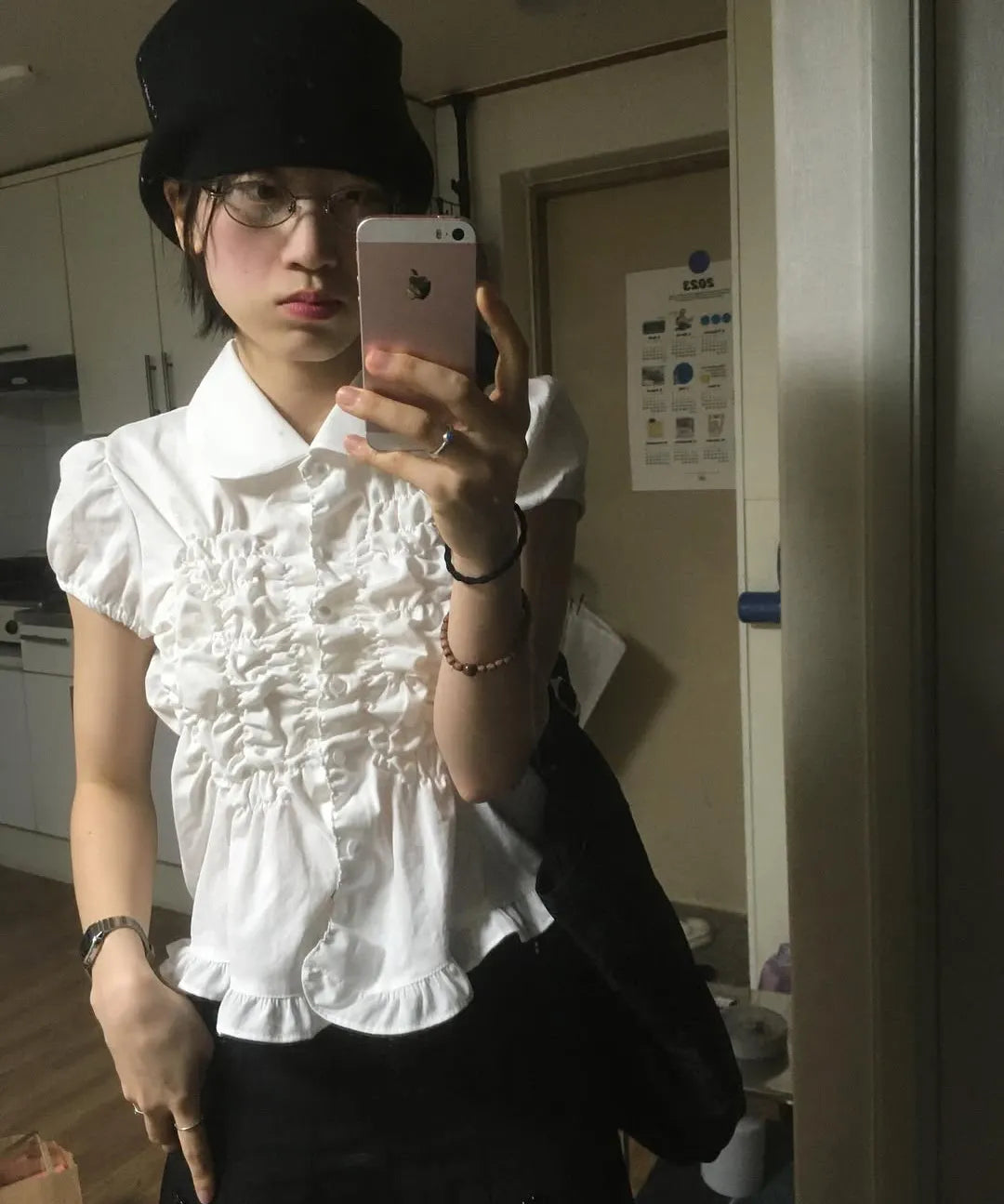 【Flare up】Cloud Puff Blouse [Black / White]