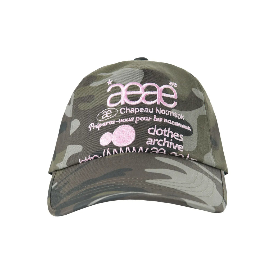 【aeae】WEB LOGO CAMO 5 PANNEL CAP [ PINK/RED ]