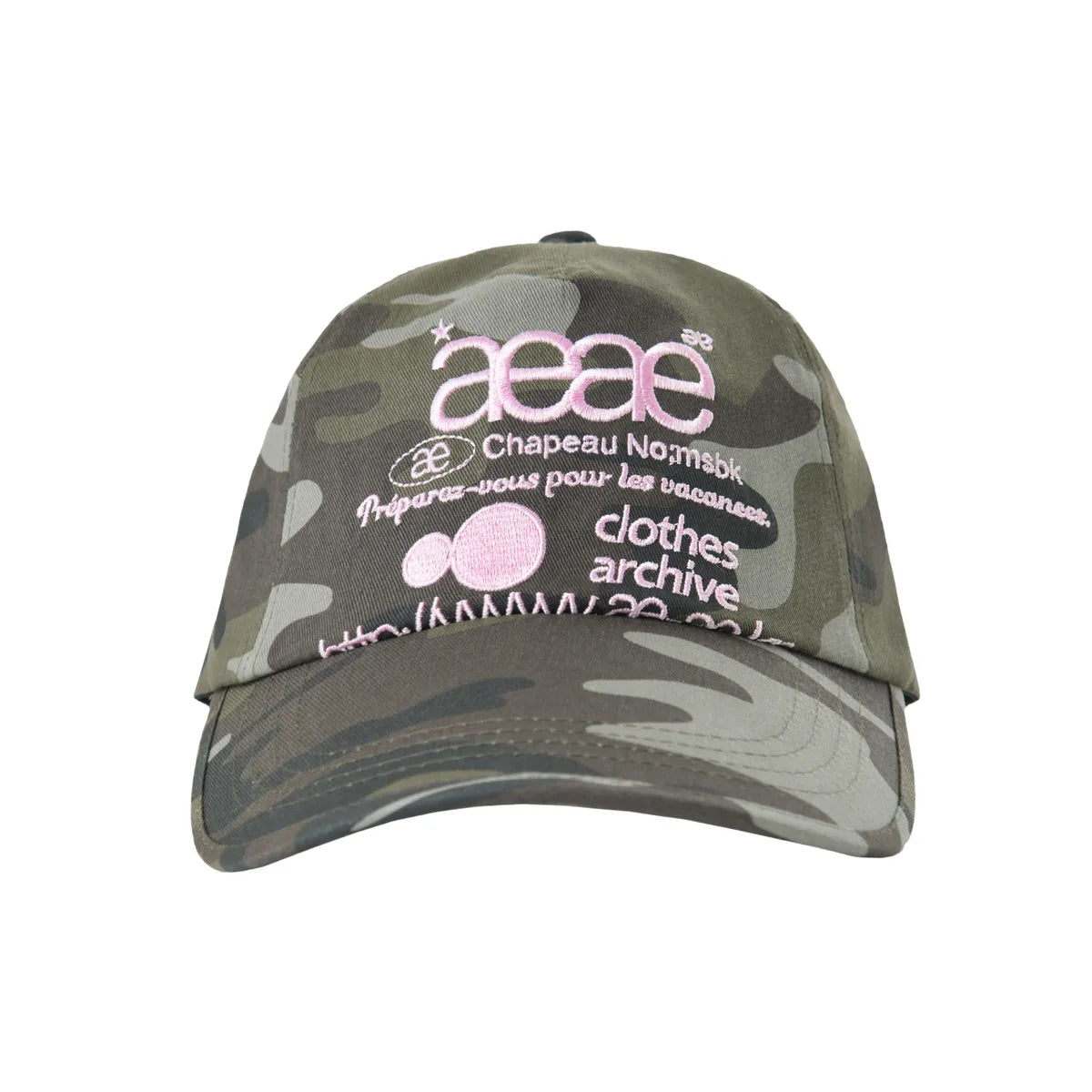 【aeae】WEB LOGO CAMO 5 PANNEL CAP [ PINK/RED ]