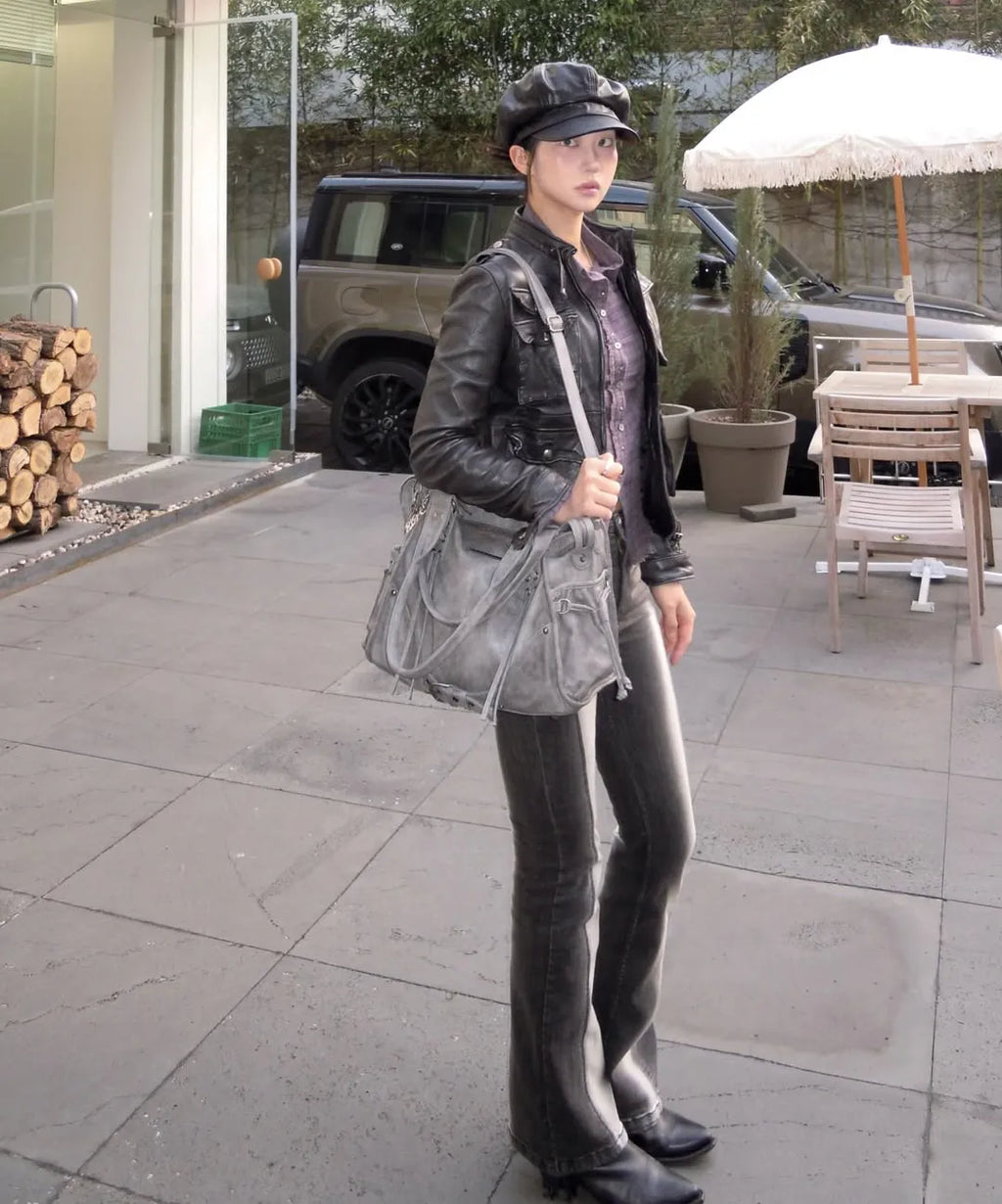 【Fancy Club】BELTED WASHING LEATHER BAG [Black / Gray / Baby Pink]