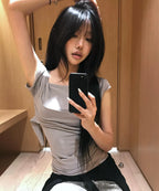 【Flare up】 Layered Bustier T-shirt [4 colors]