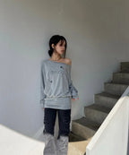 【Fancy Club】DRAWING STRIPE OFF-SHOULDER [Gray / Black]