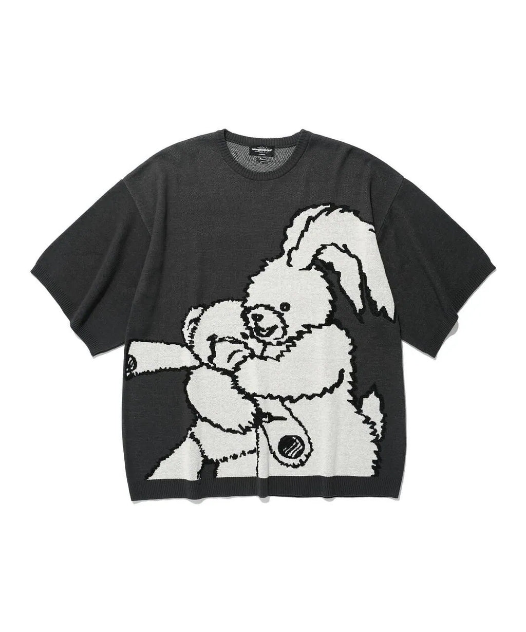 【niceghostclub】kidnapping big big knit tee [charcoal/dust pink]