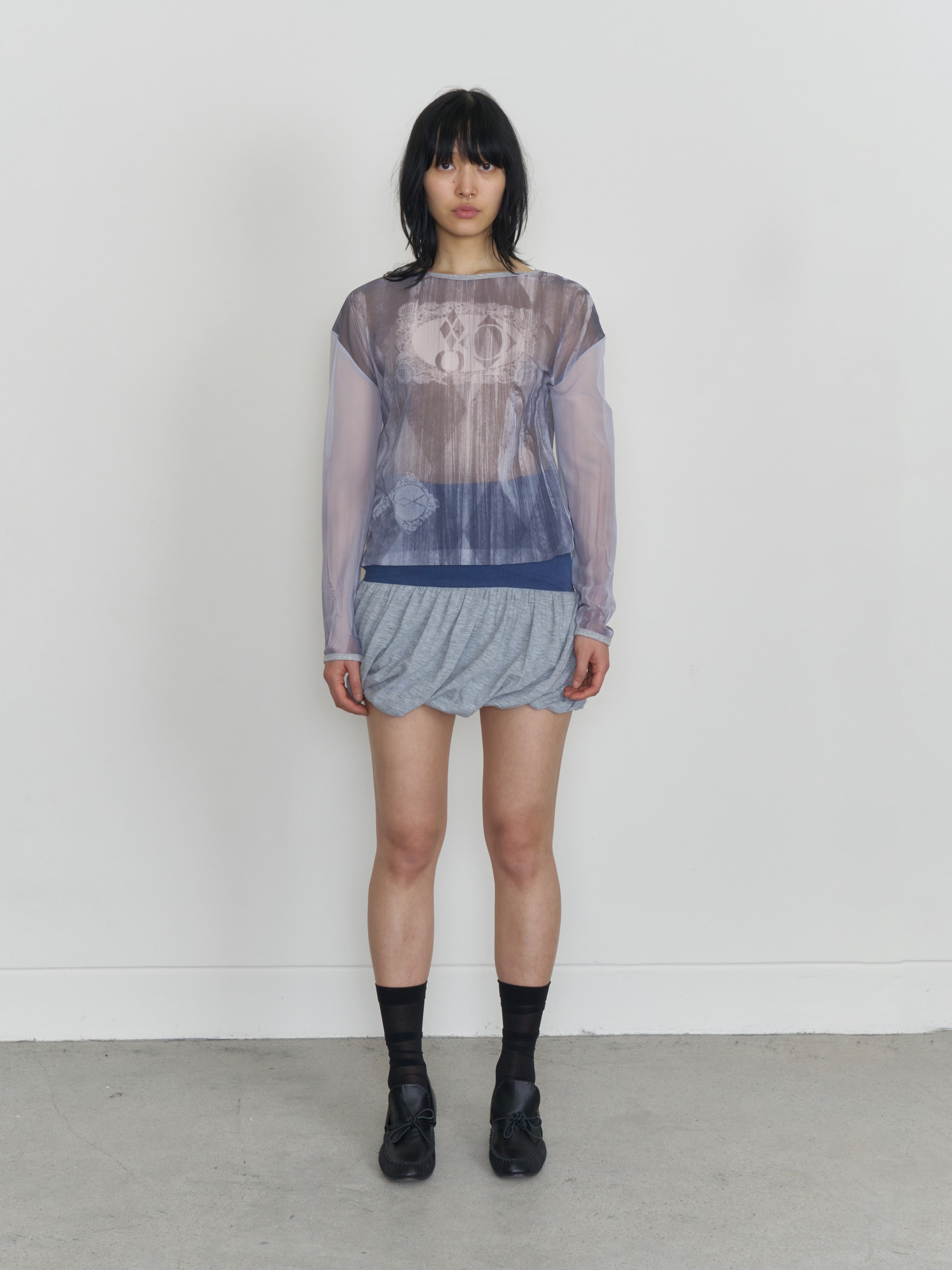 【odlyworkshop】Ribbed Long Mesh Tee - 2 colors