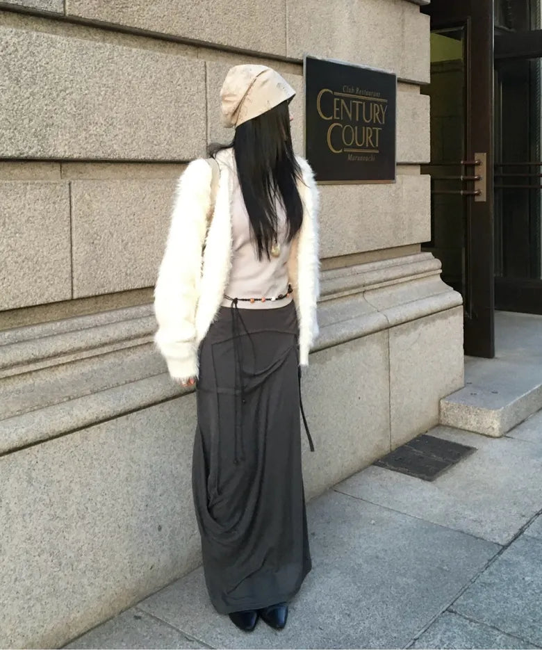 【Flare up】Asymmetrical Draped Long Skirt - 3 colors