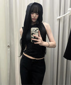 【Flare up】Hooded High Neck Sleeveless [Gray / Black]
