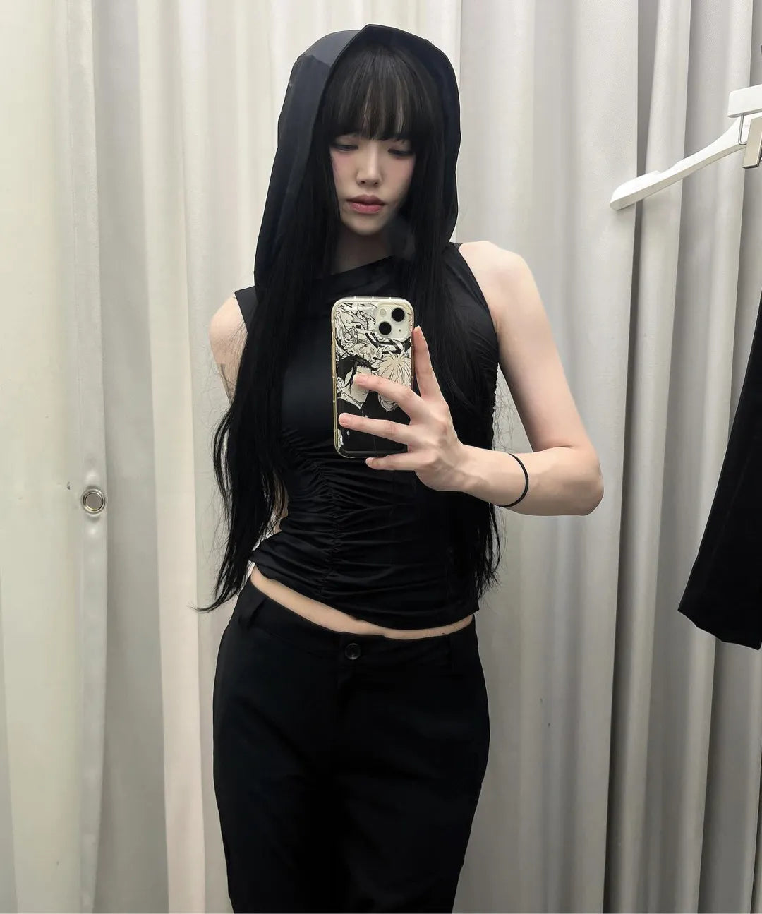 【Flare up】Hooded High Neck Sleeveless [Gray / Black]