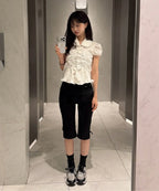 【Flare up】Cloud Puff Blouse [Black / White]