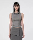 【Flare up】Hooded High Neck Sleeveless [Gray / Black]