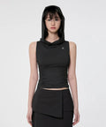 【Flare up】Hooded High Neck Sleeveless [Gray / Black]