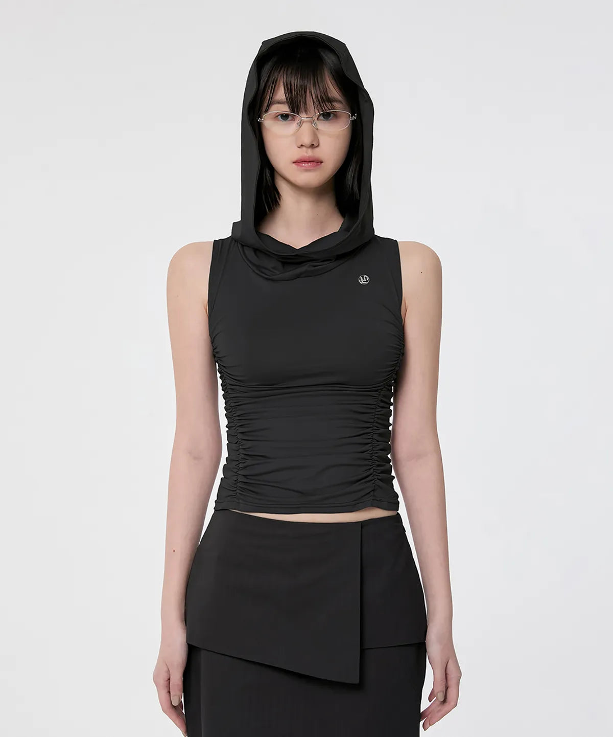 【Flare up】Hooded High Neck Sleeveless [Gray / Black]