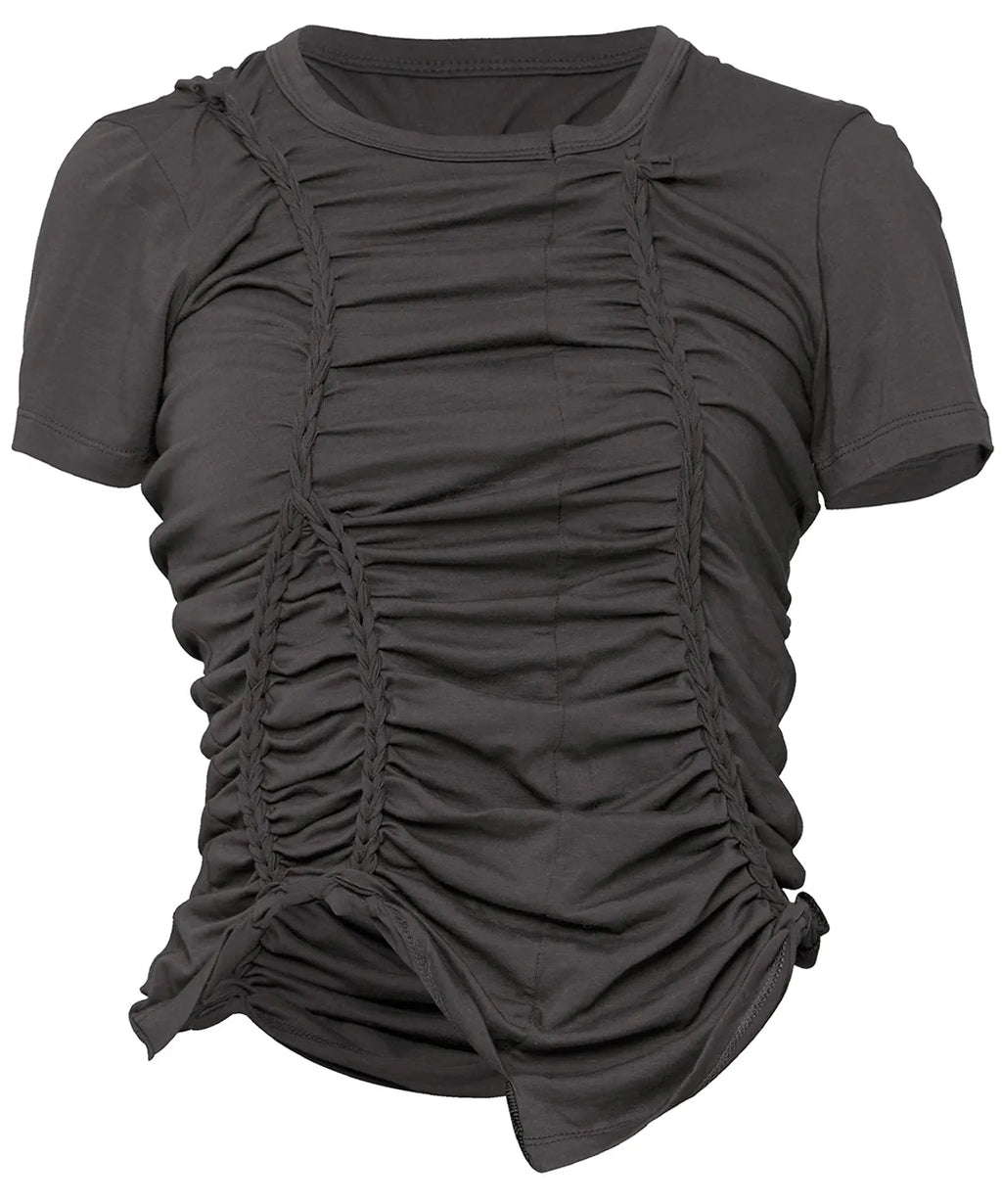 【Flare up】Handmade Twisted T-Shirt [White / Charcoal / Black]