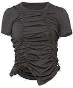 【Flare up】Handmade Twisted T-Shirt [White / Charcoal / Black]