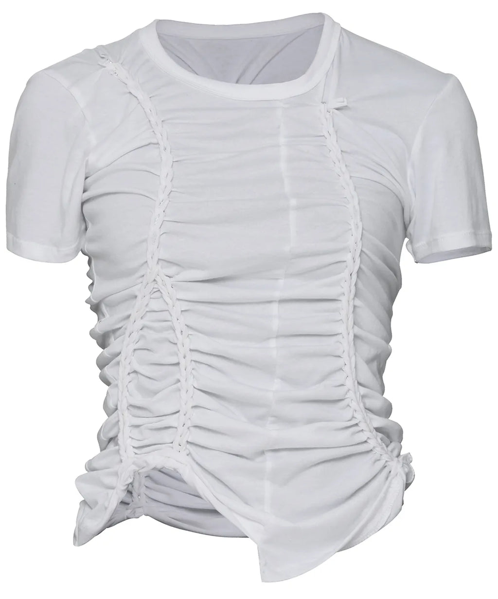 【Flare up】Handmade Twisted T-Shirt [White / Charcoal / Black]